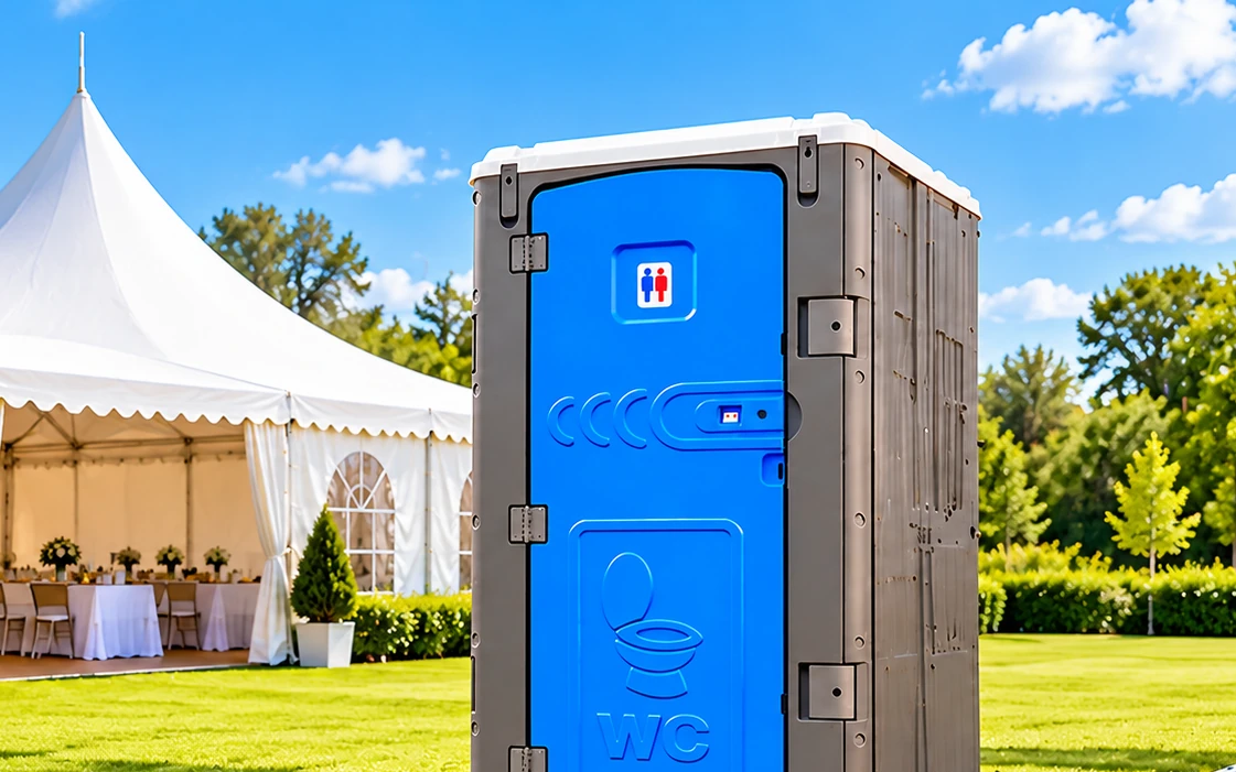 Portable toilet for temporary facilities – ESPO unit beside marquee tents