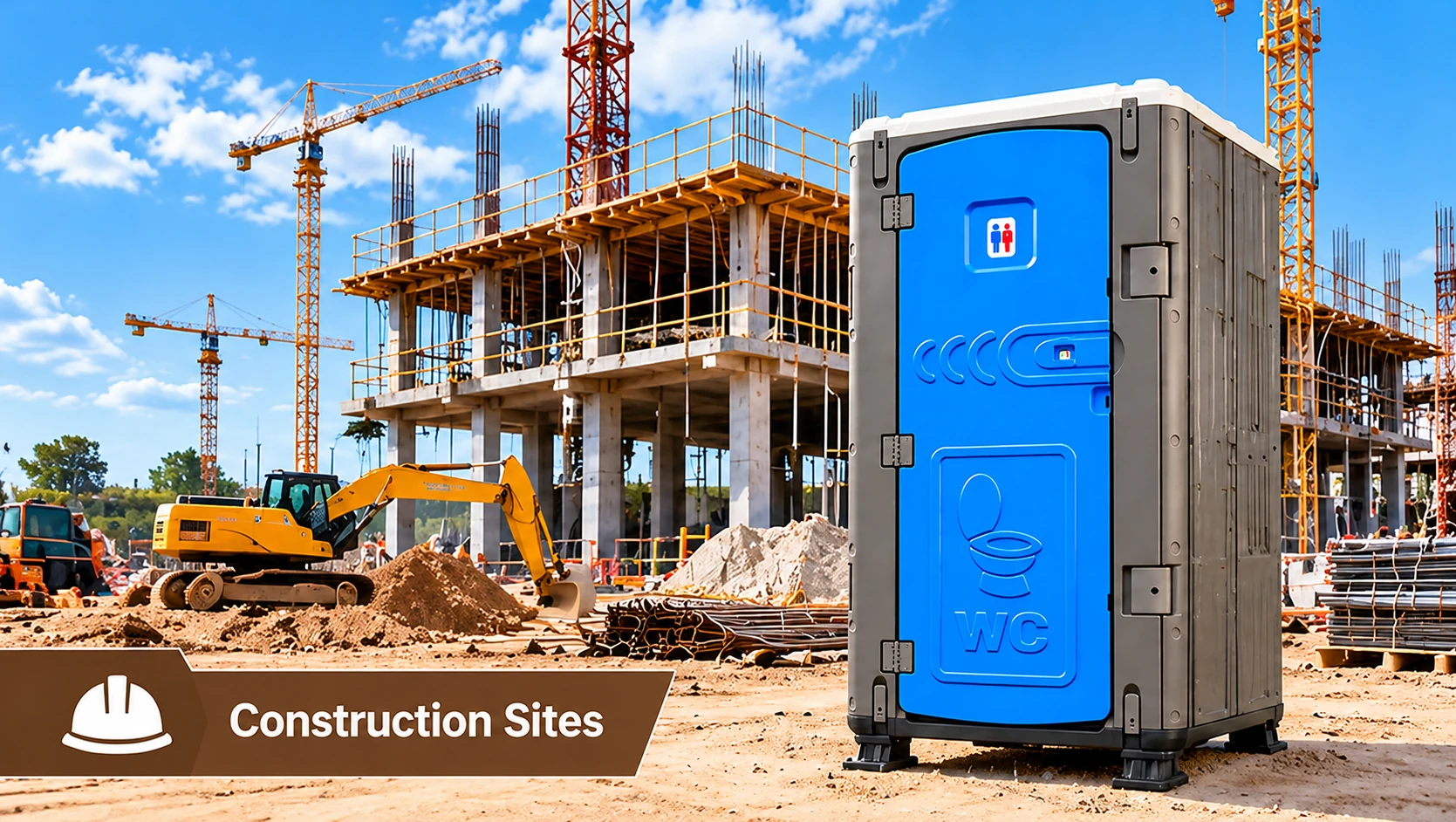 Portable toilet for construction sites – unit placed at a building site